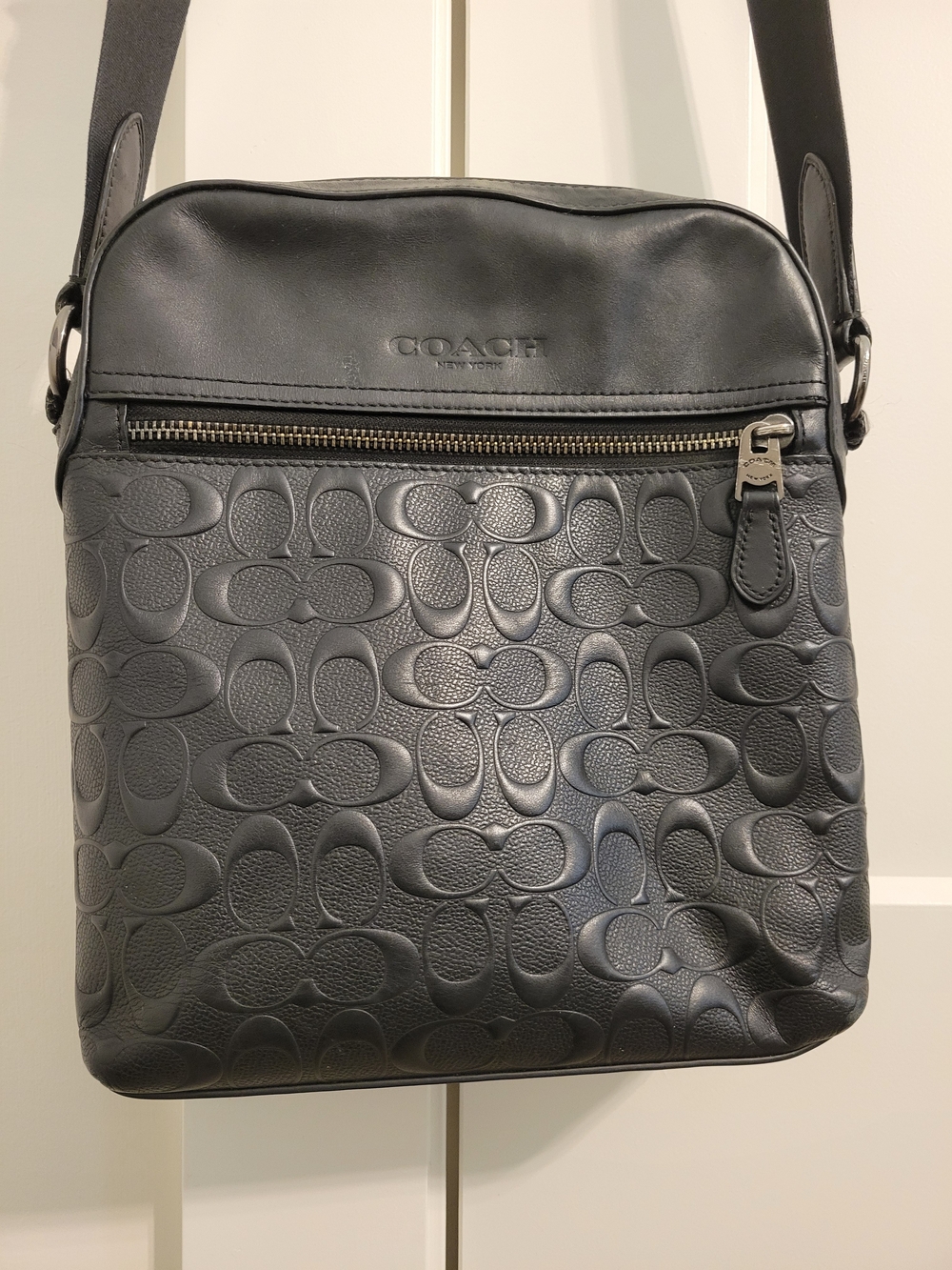 Coach Men's Black Embossed Leather Crossbody Bag